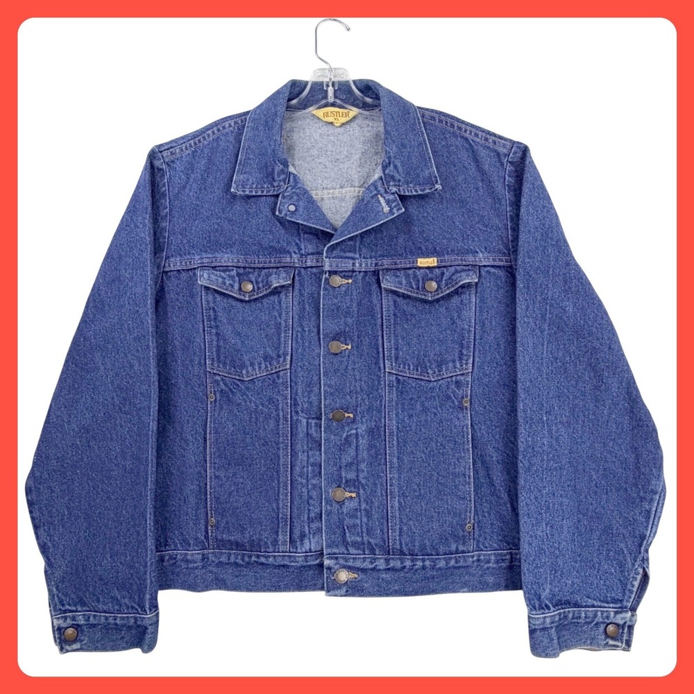 Vintage Rustler Denim Trucker Jacket Men XL Blue Western Workwear 70s 80s USA